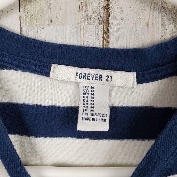 Forever 21 Striped Short Sleeve Tee Shirt White Blue Size Medium - Picture 3 of 7